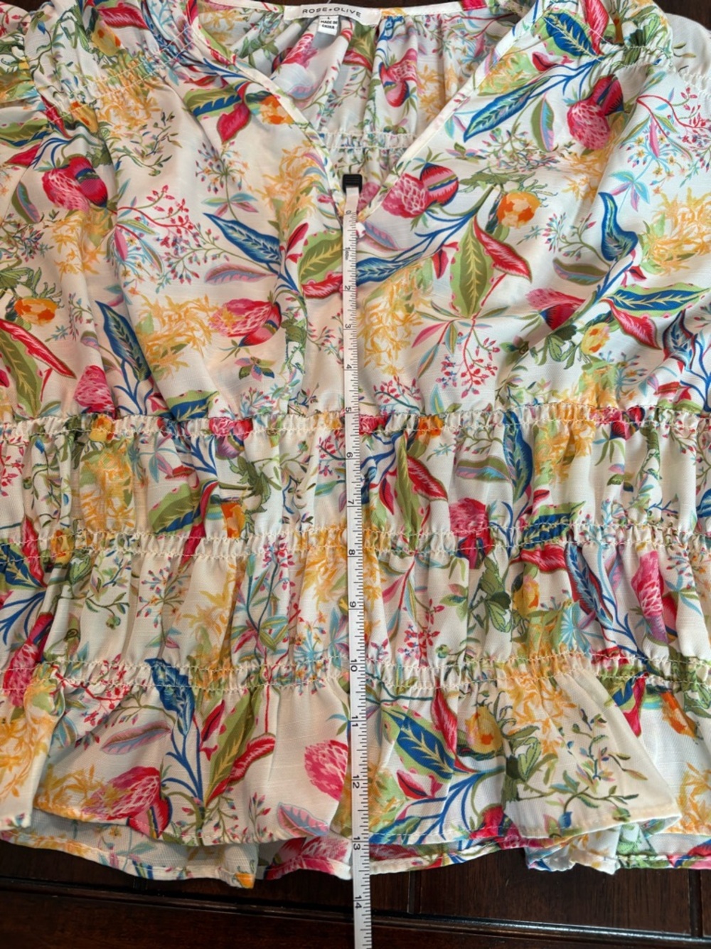 Rose + Olive Floral Smocked Peplum Blouse Size L - Picture 3 of 5